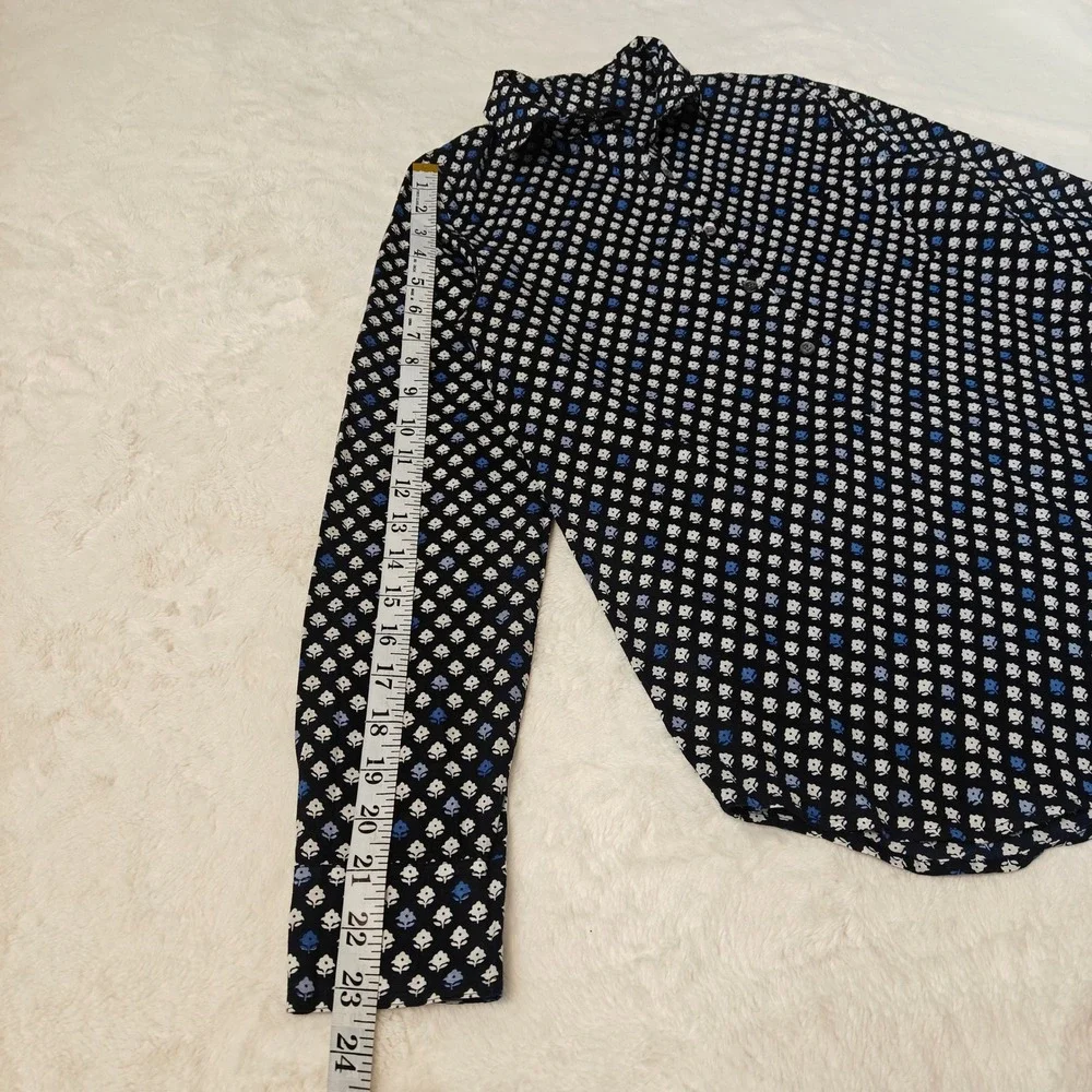 J.Crew Womens Floral Blouse Navy Blue 100% Cotton Popover Collared Shirt Size 0 - Picture 5 of 7